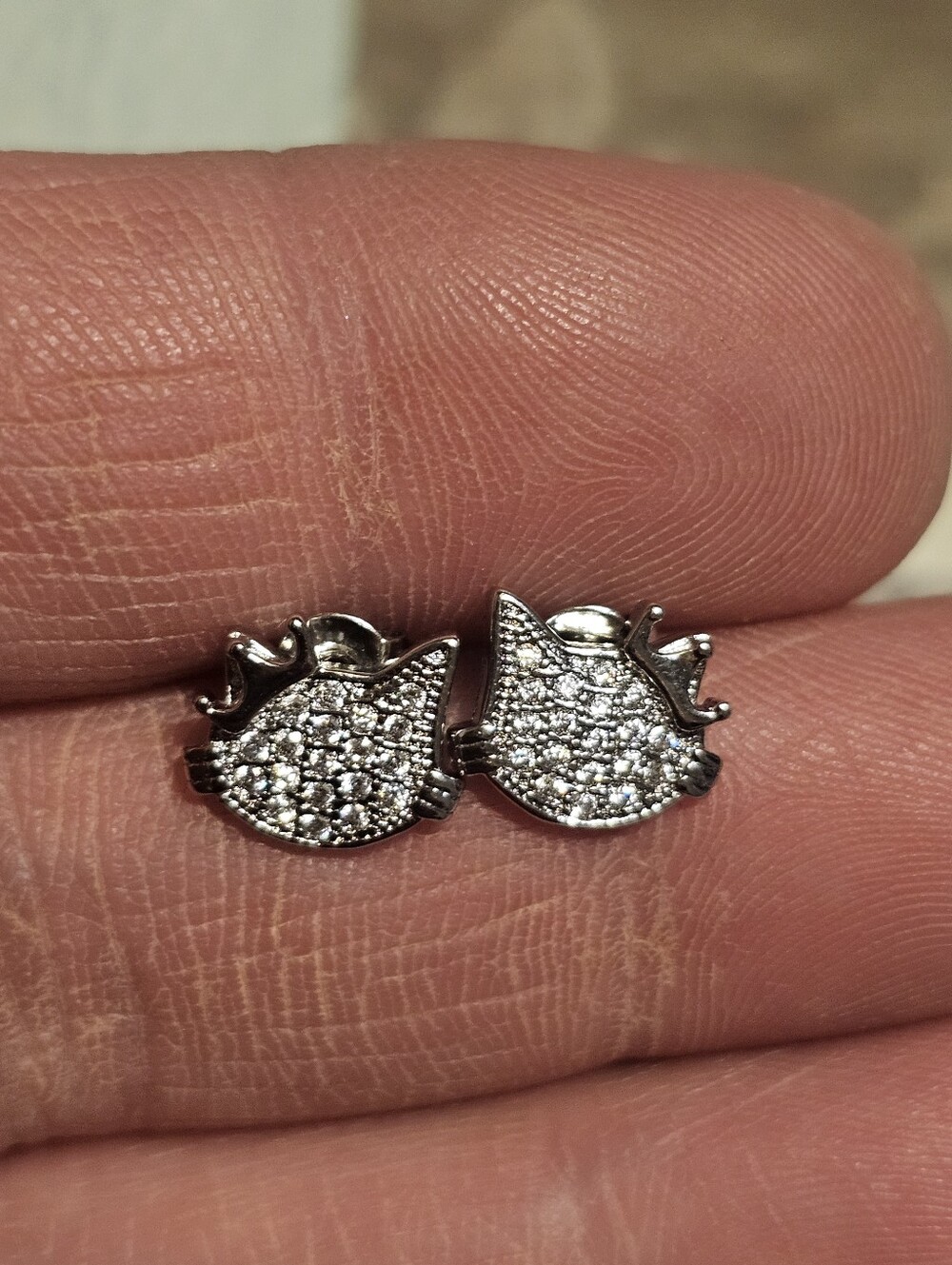Sterling Silver 925 Cat CZ Earring Studs